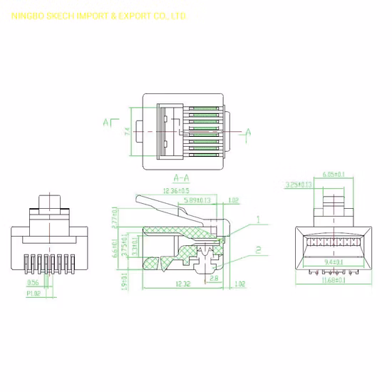 Conector modular de rede UTP RJ45 Cat5e 8p8c de corpo curto Plugue modular