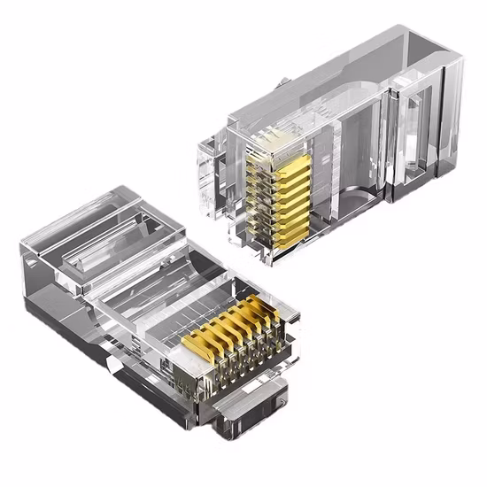 Conector Ethernet RJ45 Crystal Head modular CAT6A Cat5e 8p8c Conector de telecomunicações plugue macho não blindado