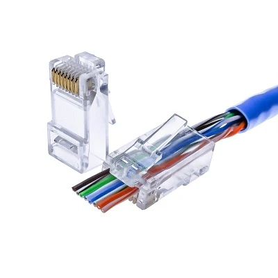 Conector RJ45 8p8c CAT6 passagem final através de plugue modular Ethernet de 3 pinos