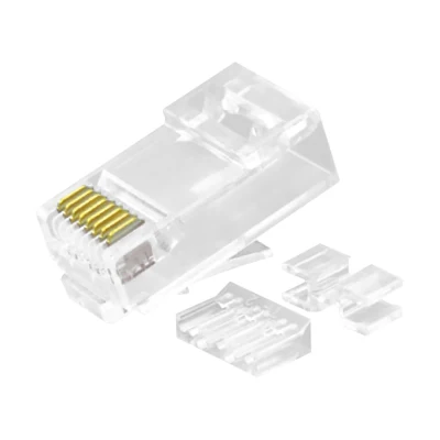 CAT.6A RJ45 8P8C Plugue modular não blindado (UTP) Conectores de rede Kit de 3 peças transparente