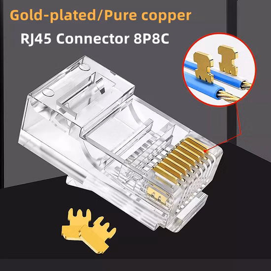 Conectores de rede de plugue modular não blindado (UTP) CAT.5E RJ45 8P8C para cabo plano