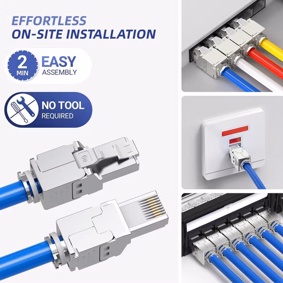 Conector RJ45 blindado CAT6/CAT6A/Cat8 STP FTP Liga de zinco plugue modular sem ferramentas