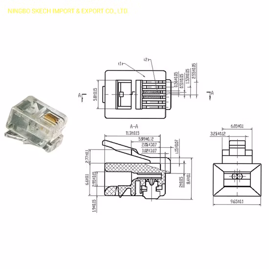 Plugue modular Rj11 6p2c de alta qualidade Cat3 conector de telefone plugue de telefone para cabo de telefone de 2 núcleos